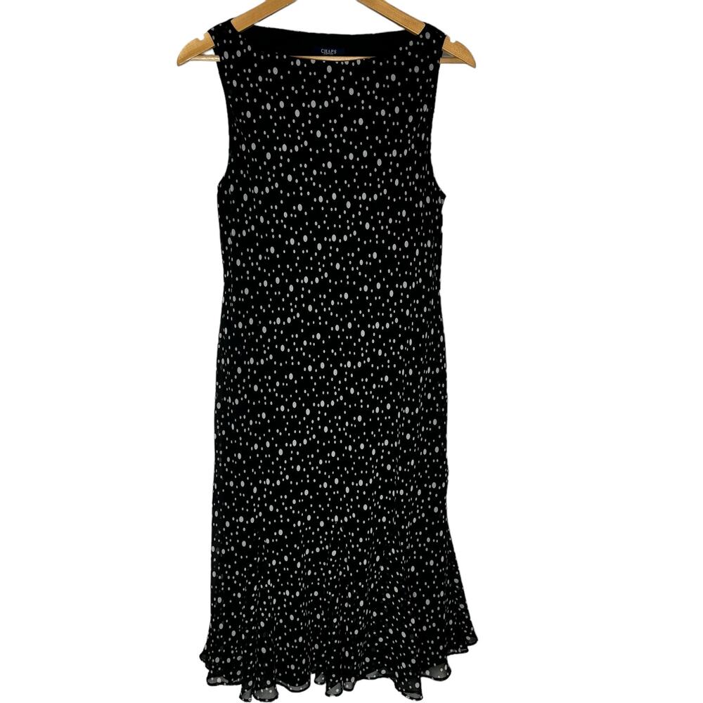 Chaps Ralph Lauren Black Polka Dot Sheer Midi Dress - Size 14 - Midi